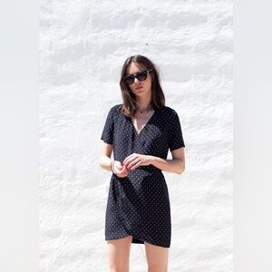 Sezane | 100% Silk Fauz Wrap Abstract Heart Black & White Mini Dress Size 36/4/S